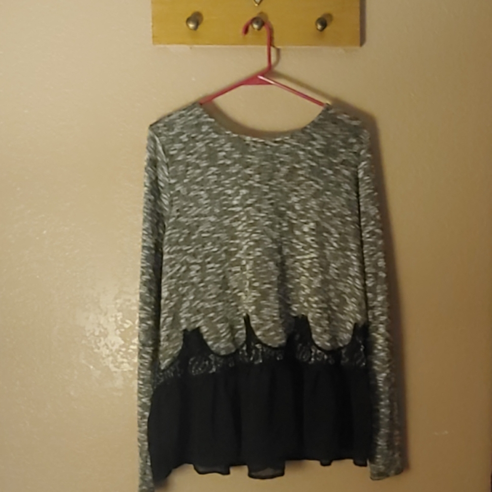 Gray Sweater with Black silky Trim